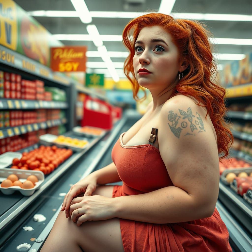 Redhead Pin-Up Cashier at Walmart