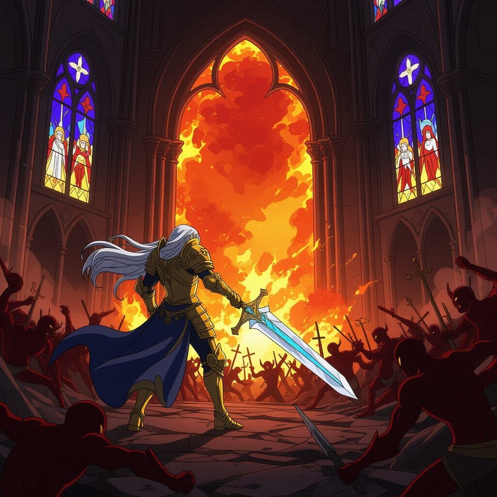 Paladin vs Demons in Studio Trigger Anime Style