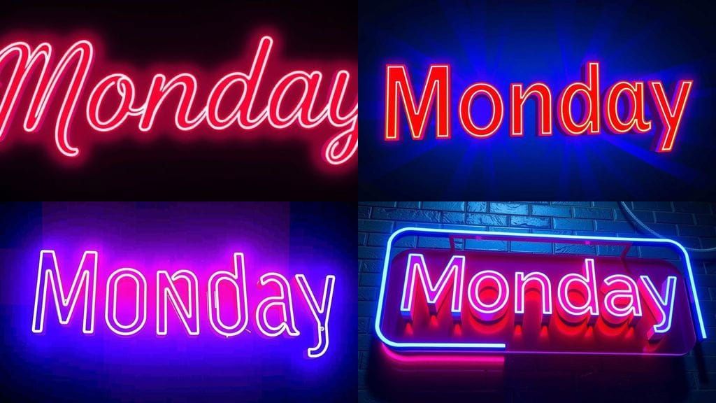 Floating Neon Sign: The Word Monday