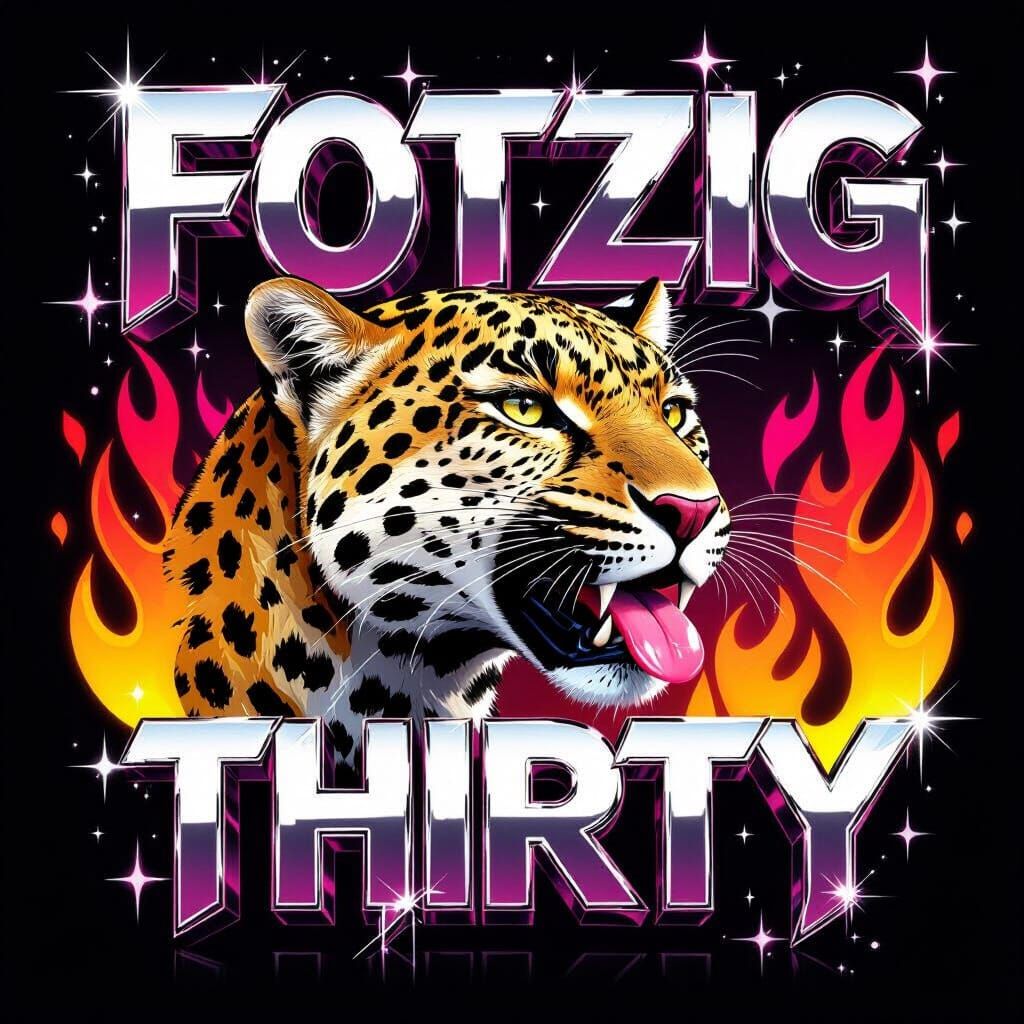 Cyber-Glam Leopard with Graffiti Text in Y2K Style