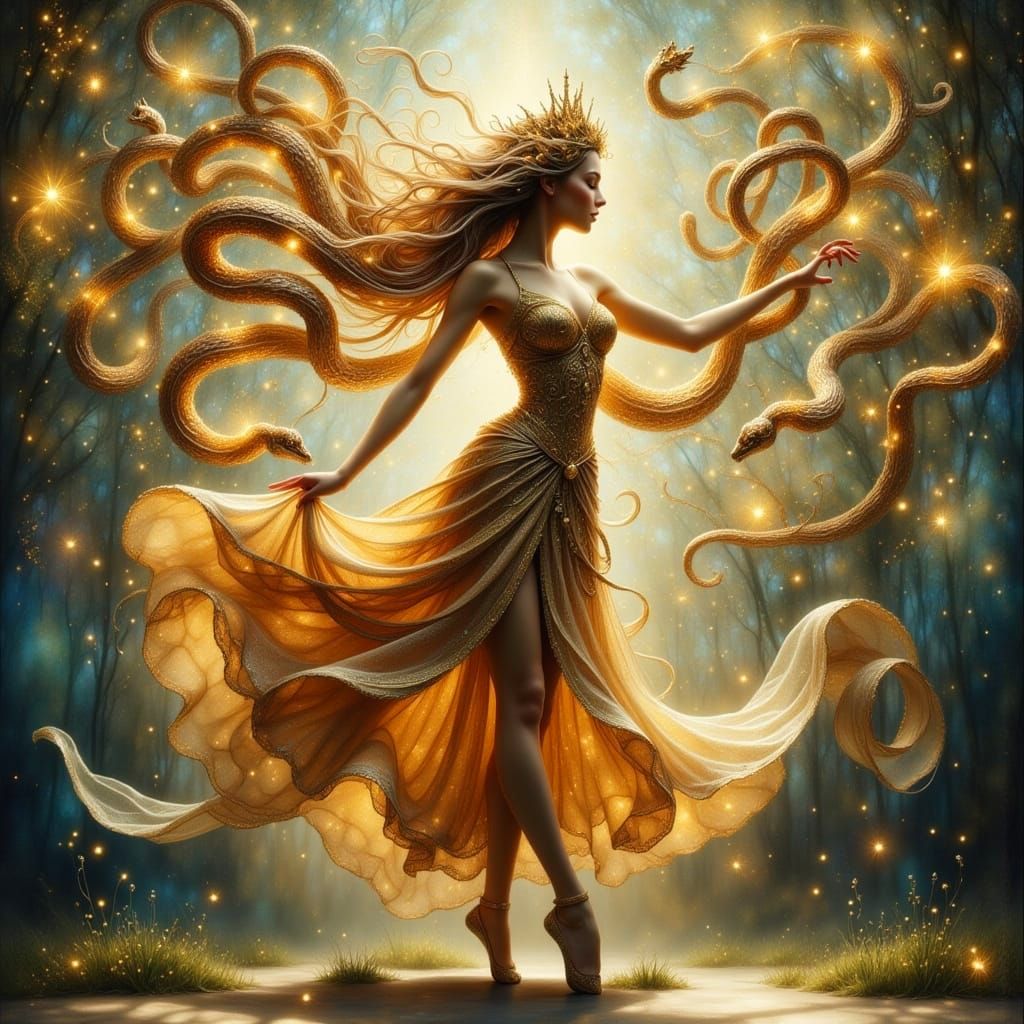 Medusa Dances in Whimsical Ink Fantasy