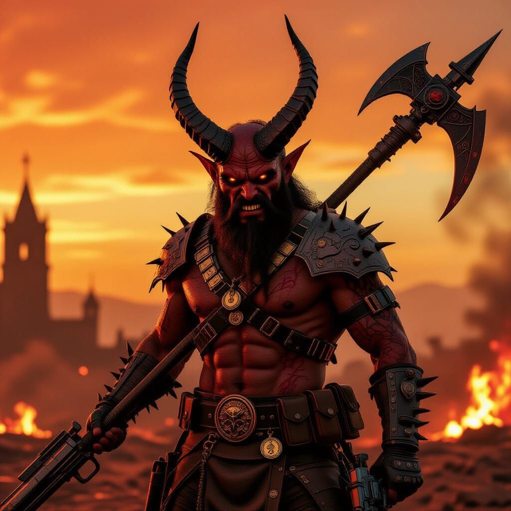 Barbazu Devil Wielding Dieselpunk Glaive in Avernus