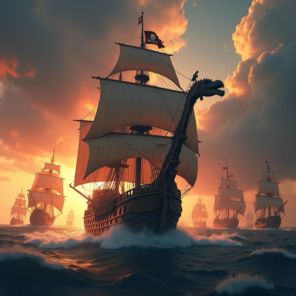 Pirate Ship Dragon Turtle in Naval Battle