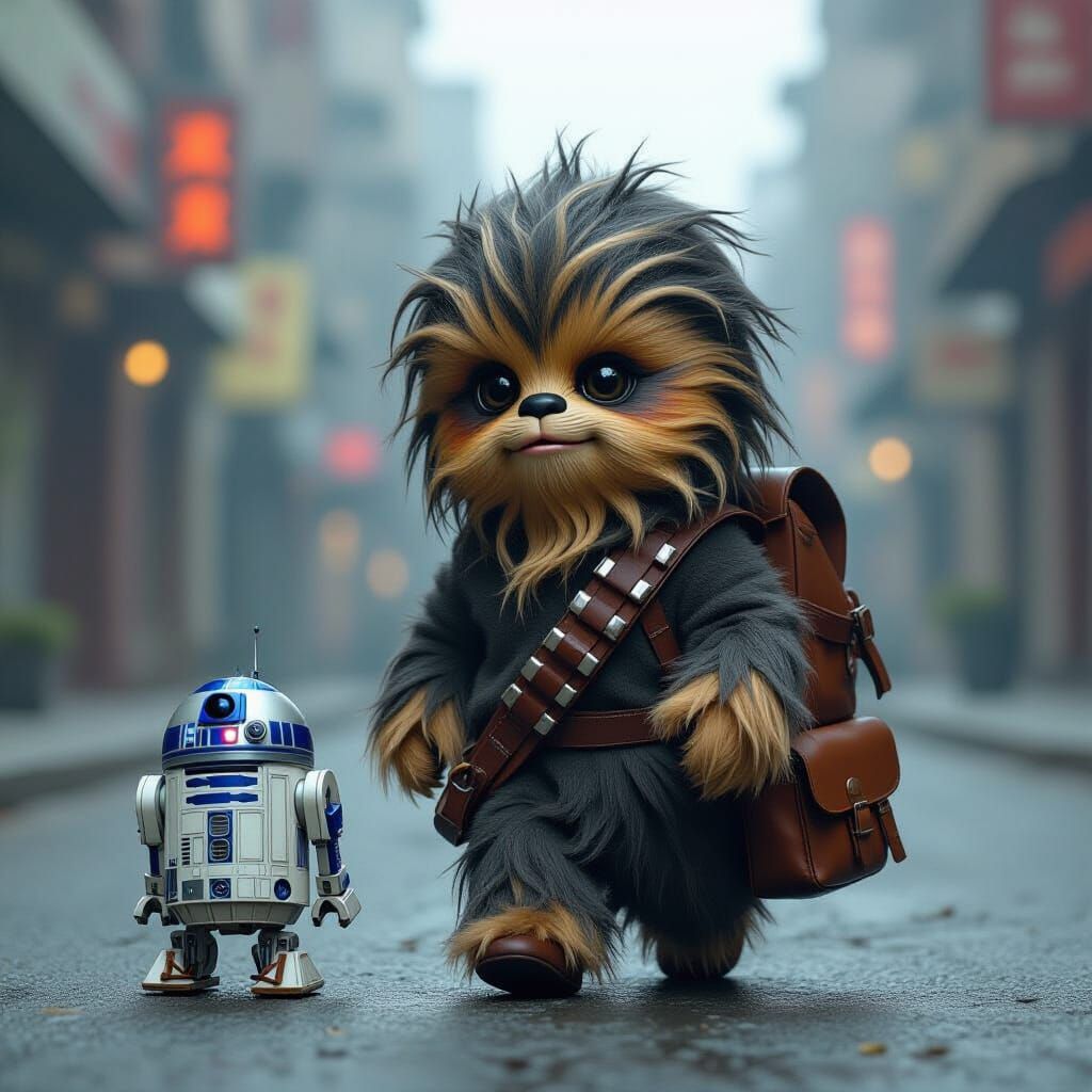 Grotesque Baby Wookiee Walks Down Urban Street
