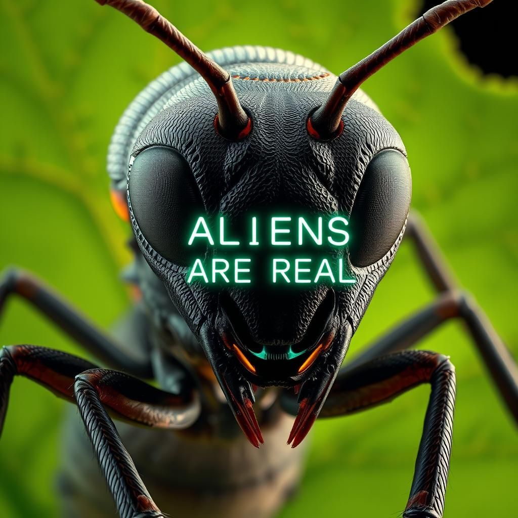 Hyper-Realistic Ant with Futuristic Digital Display