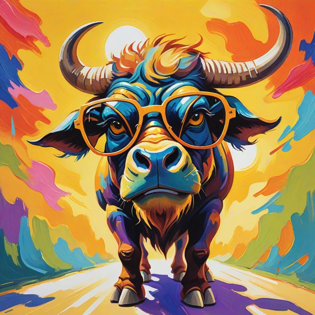 Minotaur with Sunglasses in Fauvist Gouache Style