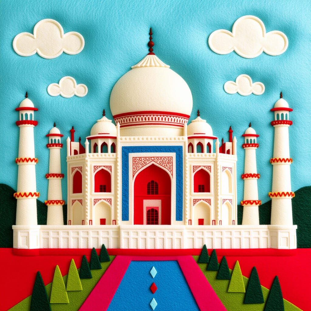 Taj Mahal Made of Felt in Folk Art Style