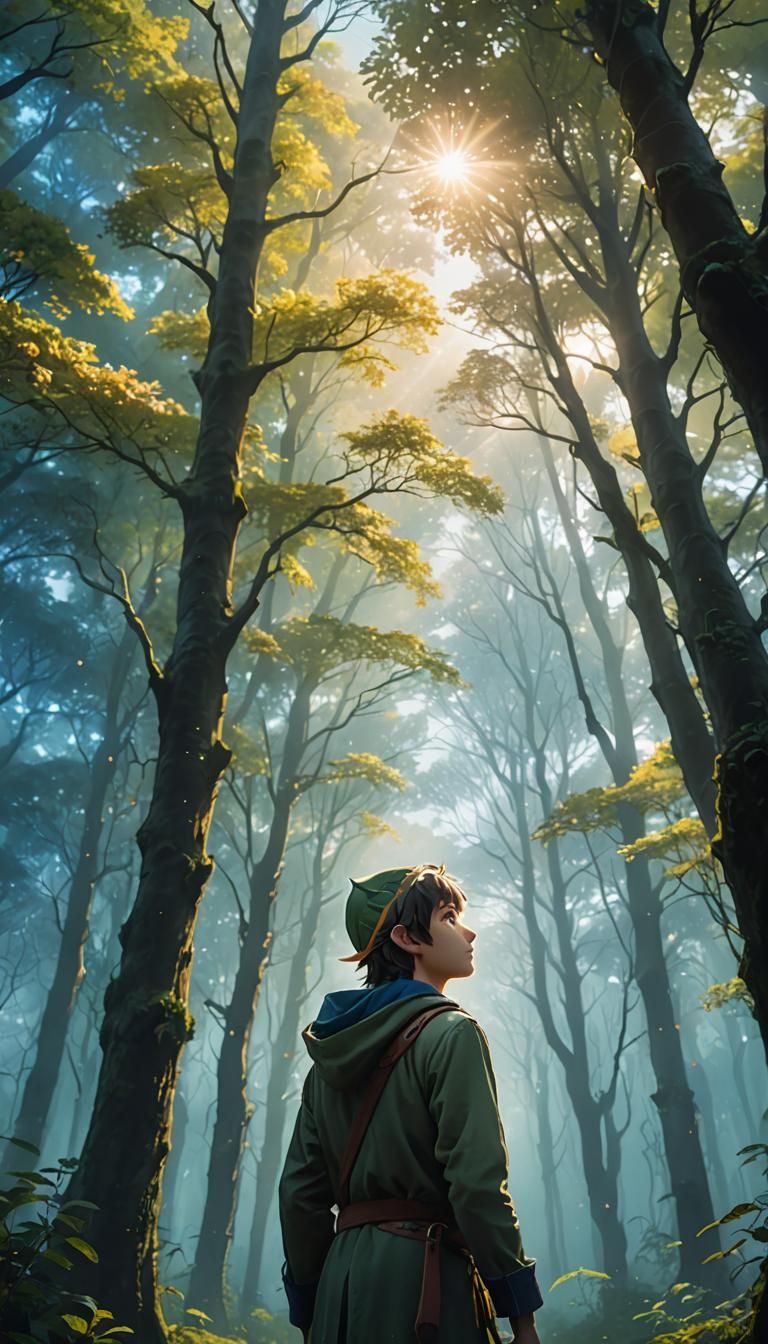 Elf in Misty Forest: Anime-Style Portrait