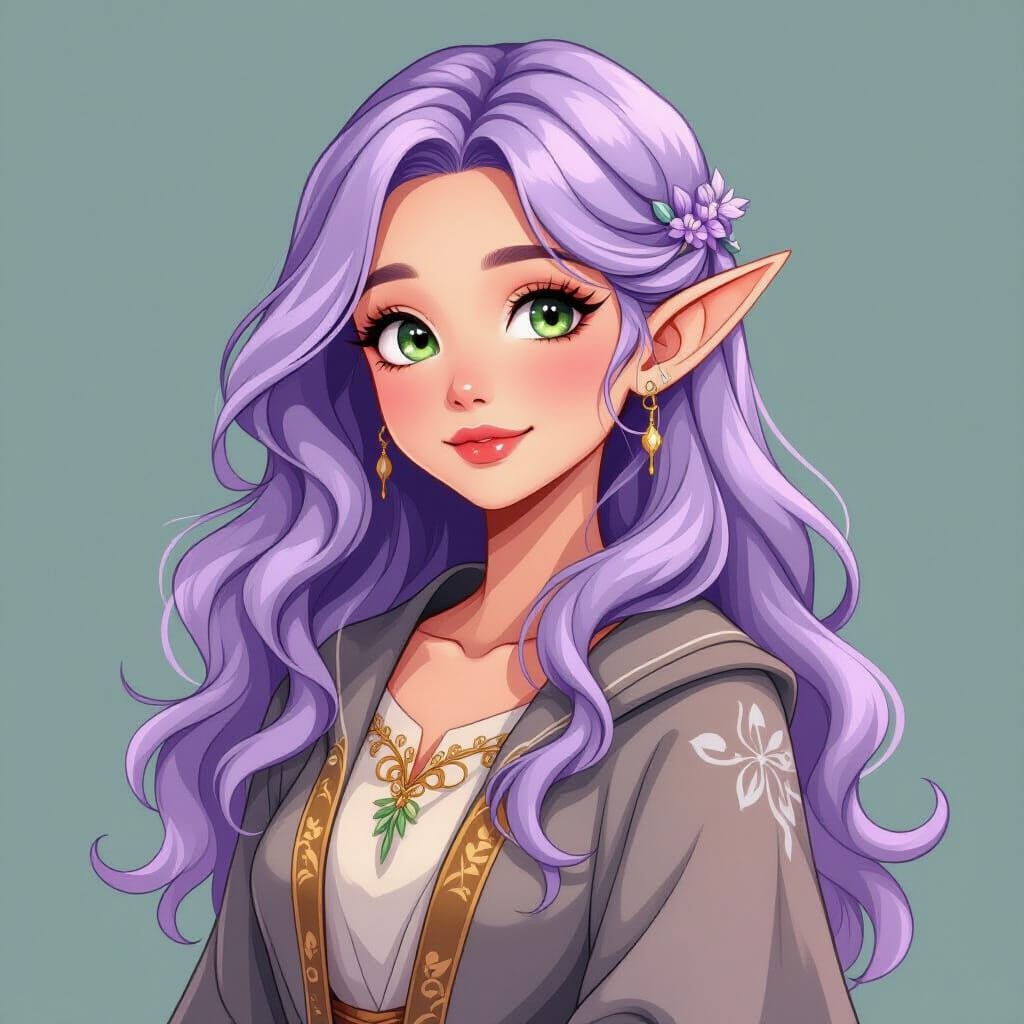 Graceful Elf Woman in Teen Cartoon Style