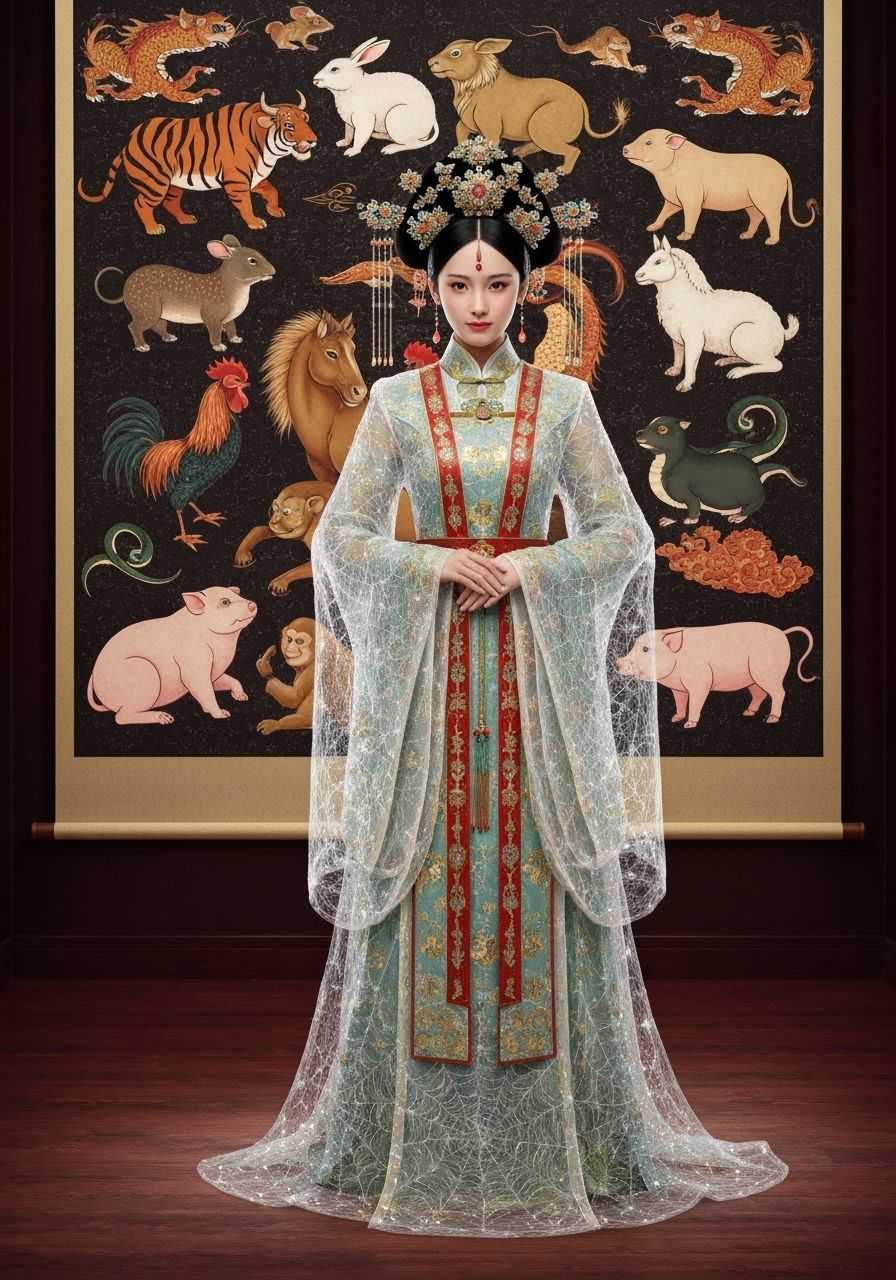 Chinese Noblewoman in Gossamer Spiderweb Attire