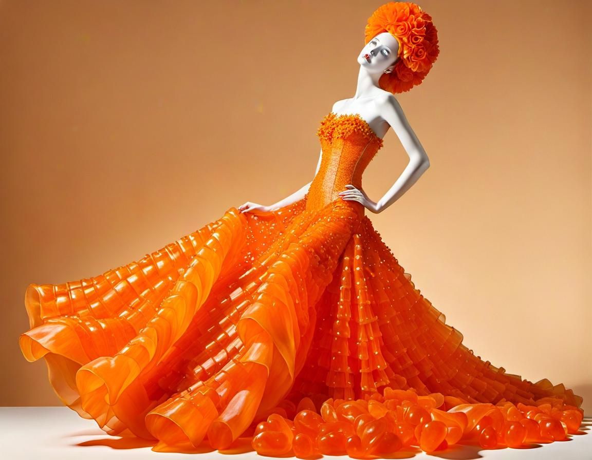 Lady Marmalade Sculpture in Viscous Orange Gown