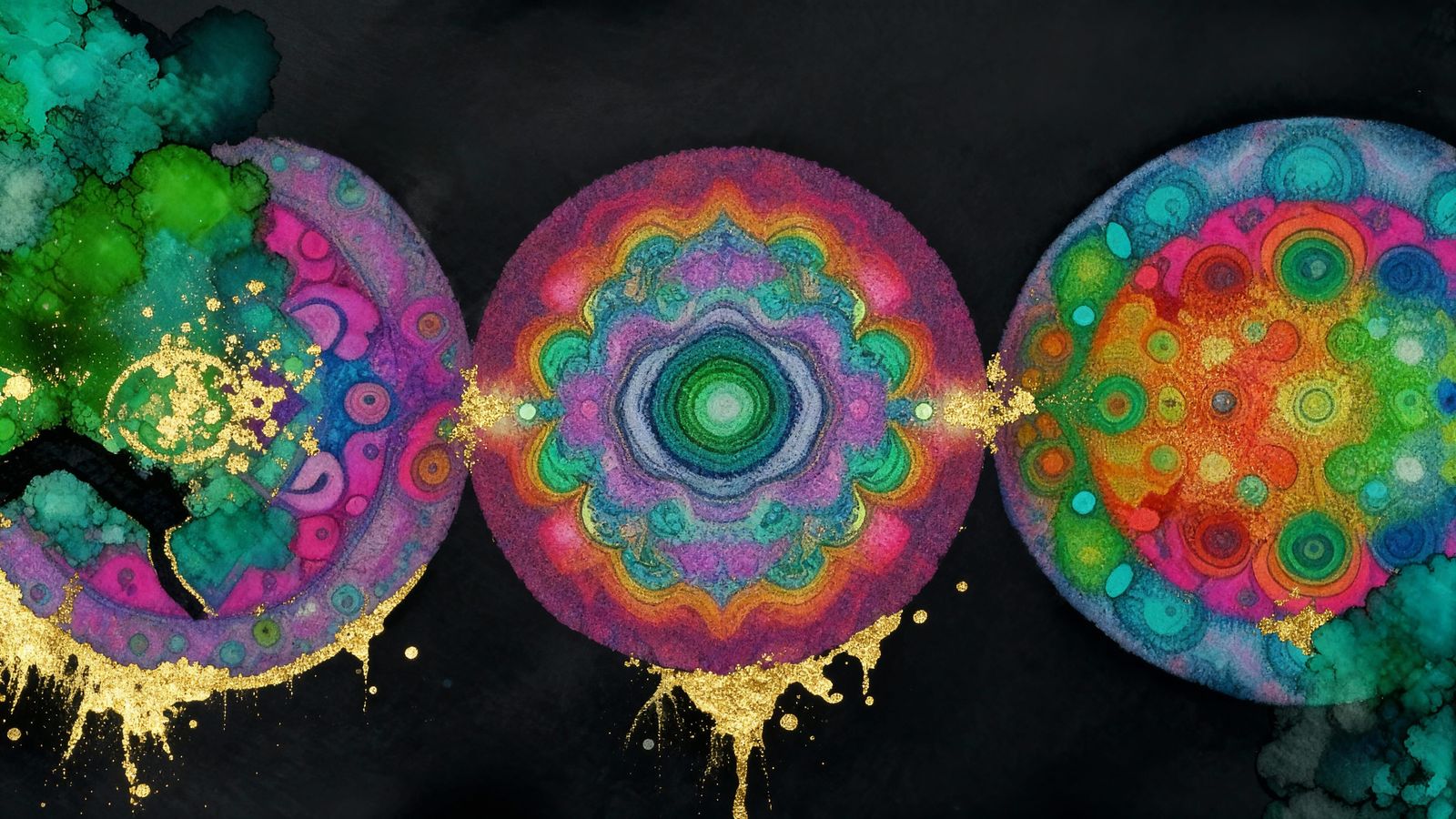 Vibrant Kaleidoscopic Alcohol Inks on Black Paper