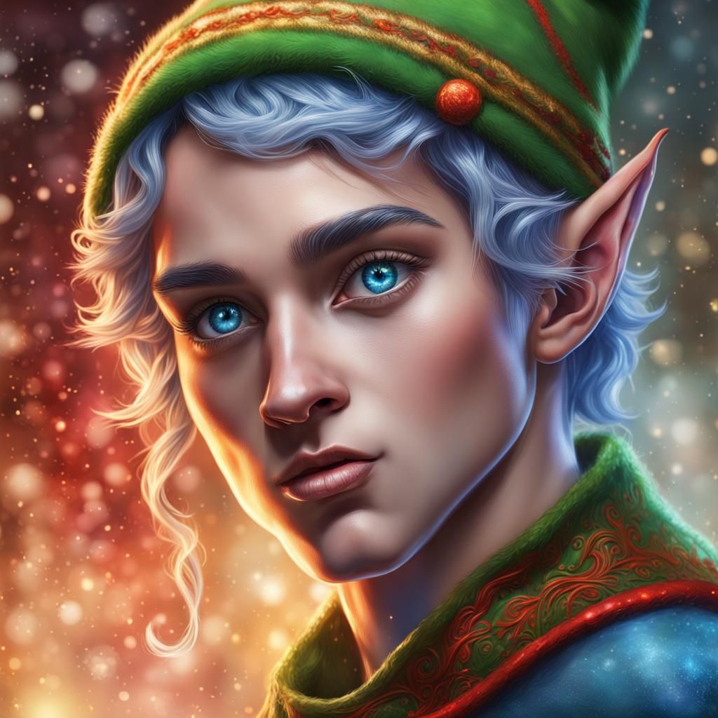 Hyperrealistic Elf with Gifts in Splash Art Style