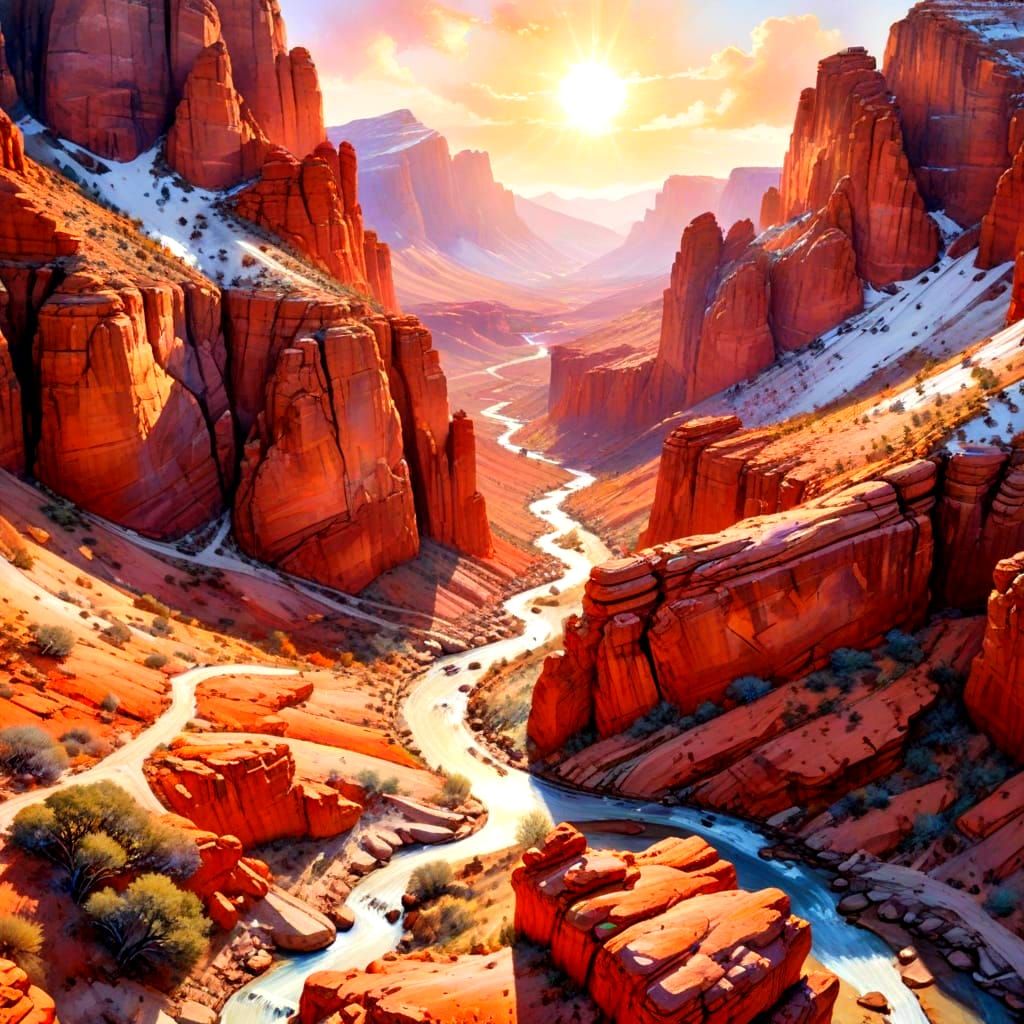 Red-Rock Canyon Drone Shot at Golden Hour