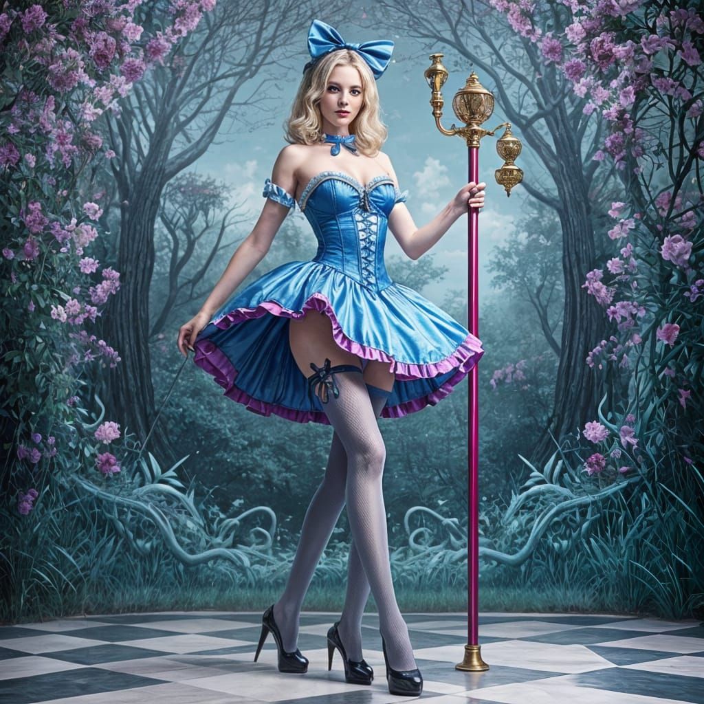 Futuristic Alice in Wonderland Dancer in a Whimsical Wonderl...