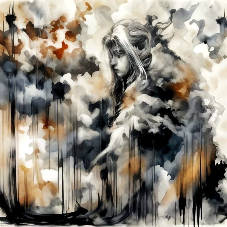 Sephiroth in Japanese Watercolor Style