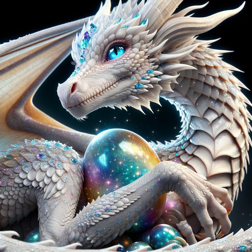 Majestic Mother Dragon Protecting Her Eggs