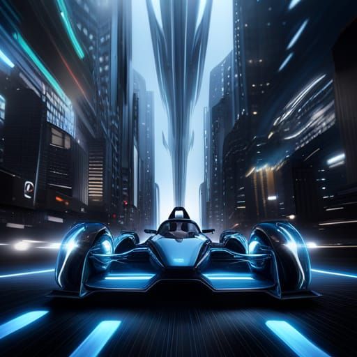 Futuristic Blue Formula Car with Phoenix Emblem