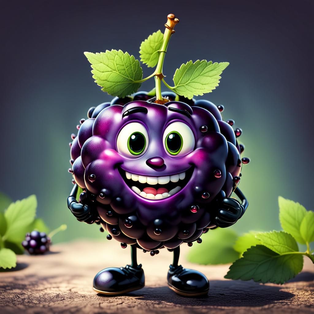 Friendly Blackcurrant Cartoon Character with Big Smile