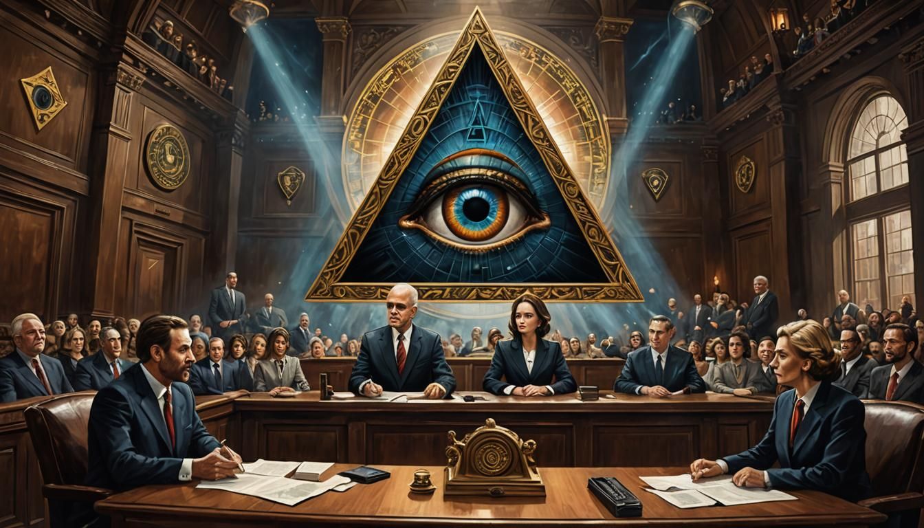 Courtroom Alimony Dispute Under All-Seeing Eye