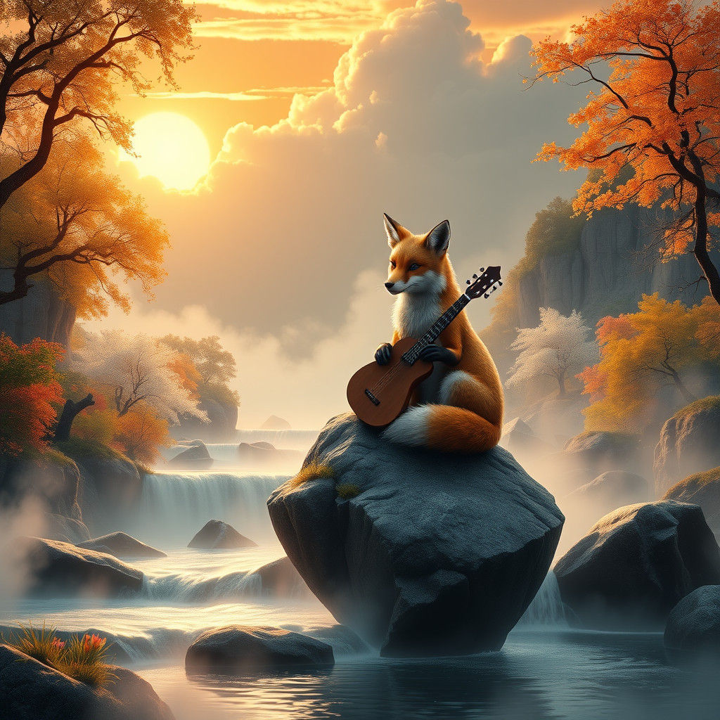 Enchanted Fox in Four Seasons Landscape