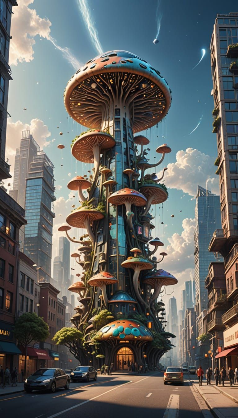 Organic Futuristic Skyscraper Rises from City