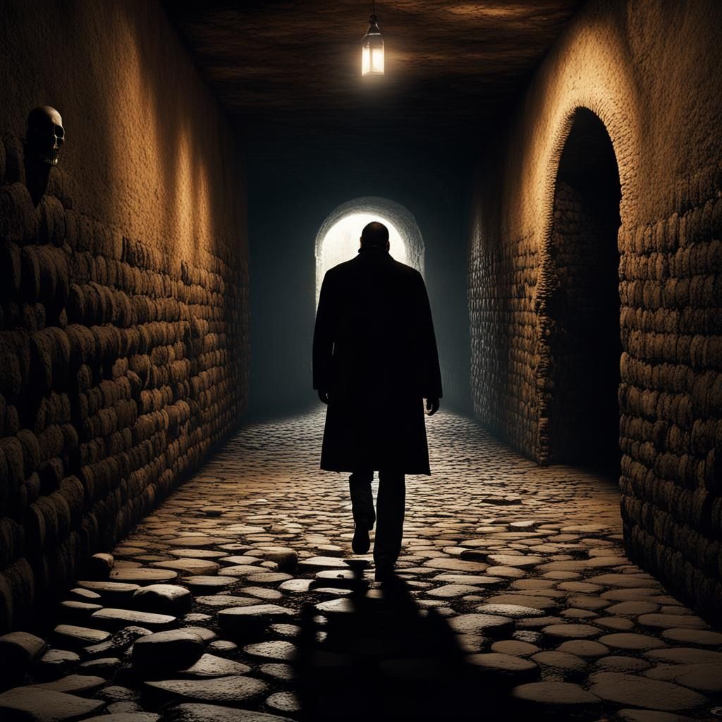 Renaissance Man in Catacombs: Moody Matte Painting