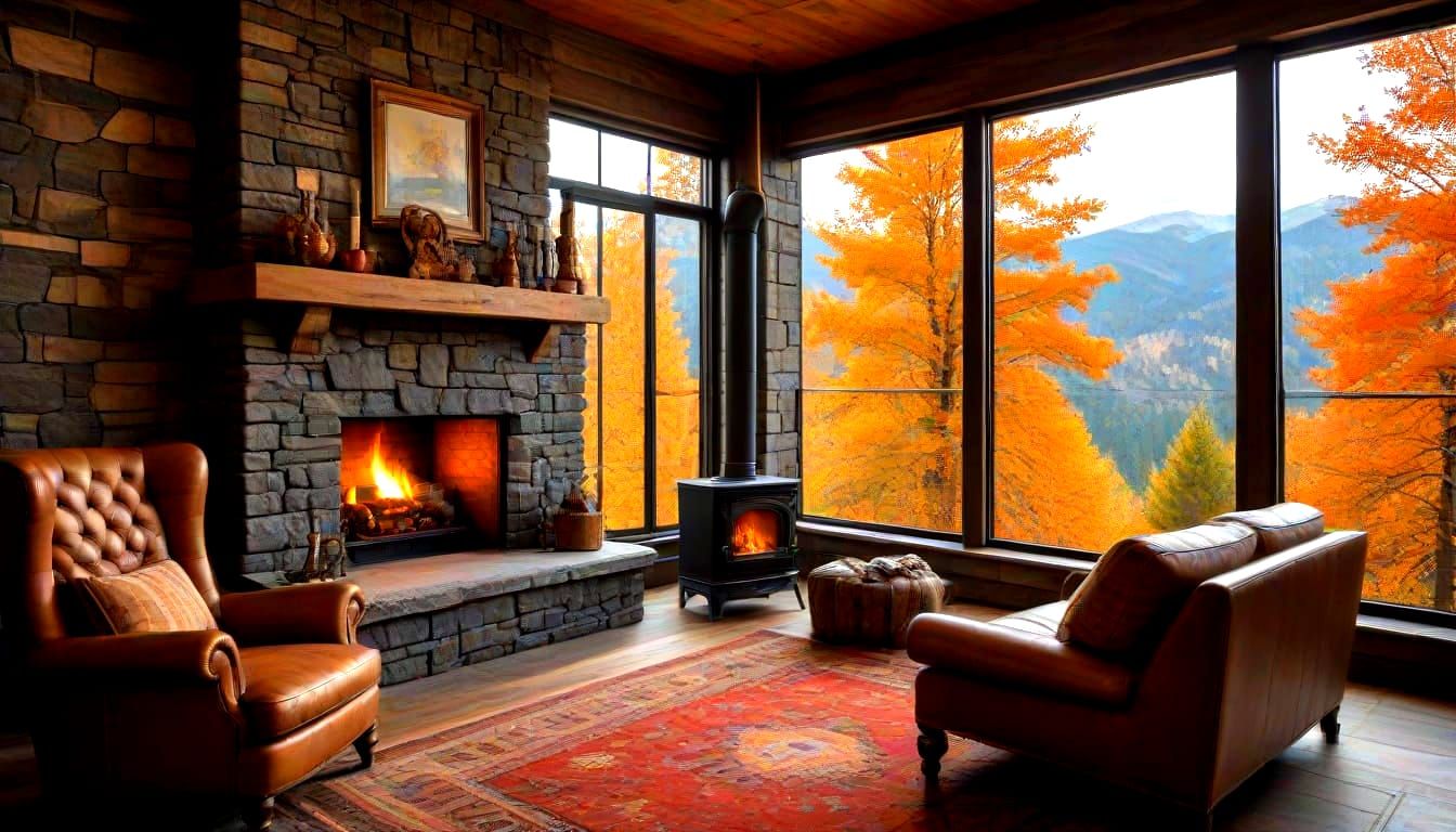 Rustic Steampunk Master Suite with Autumn Mountain View