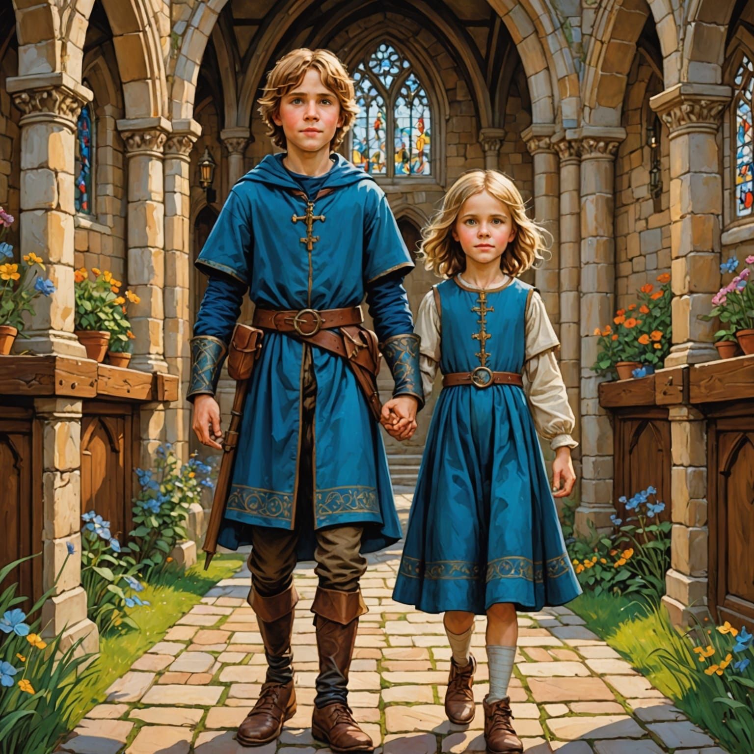 Medieval Children in Chapel, Waterhouse Style