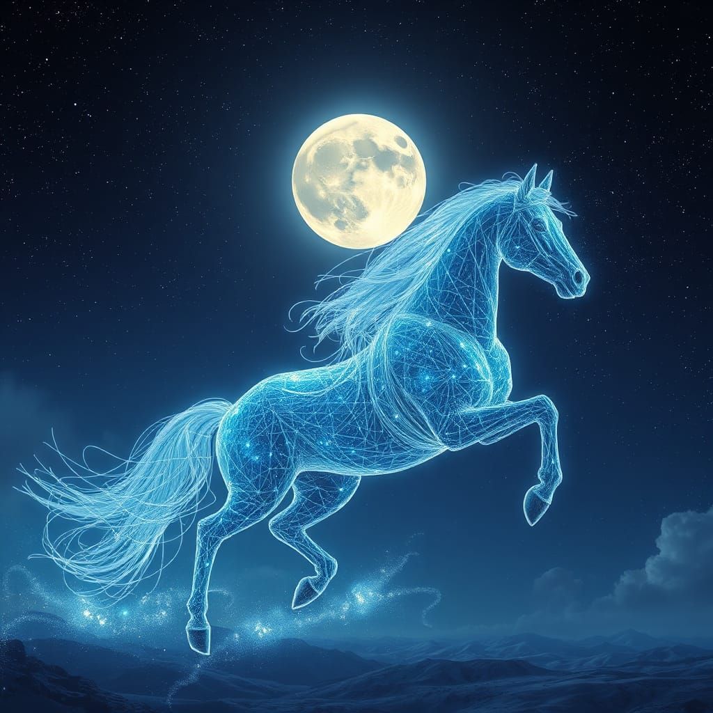 Mystic Bioluminescent Horse Galloping Through the Stars