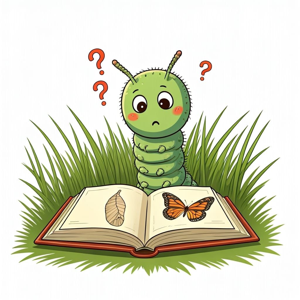 Confused Kawaii Caterpillar Studies Butterfly Metamorphosis