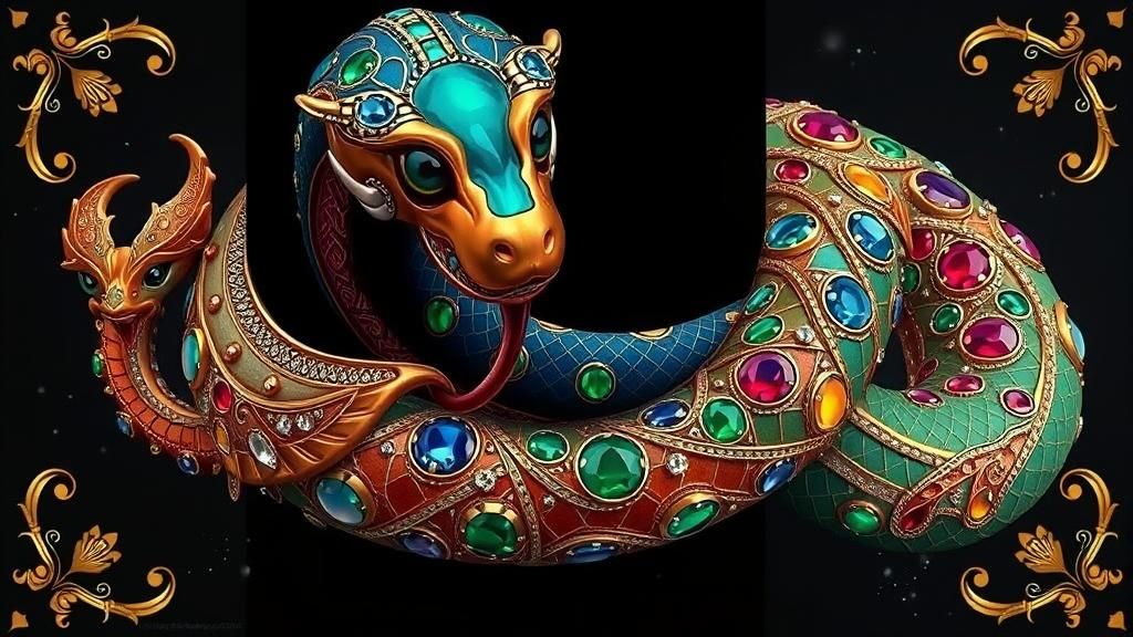 Bejeweled Serpent in Fabergé Style with Gold Filigree