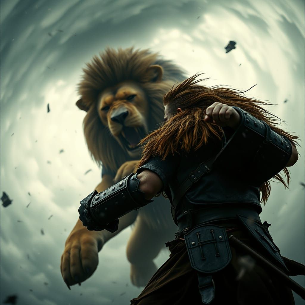 Fighter Challenges Lion in Hurricane Eye Cinematic