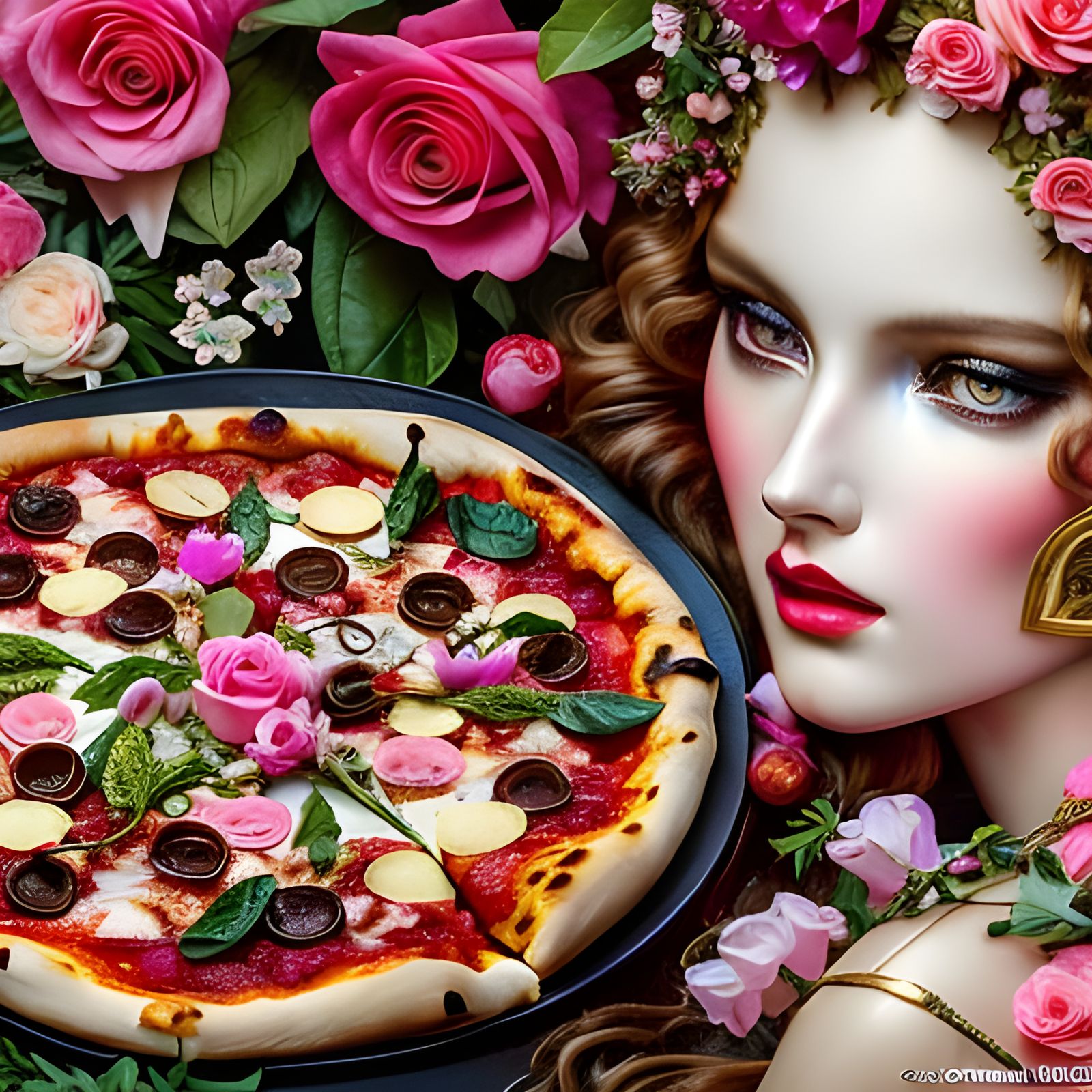 Gorgeous Rococo Pizza Surrounded by Hearts and Flowers