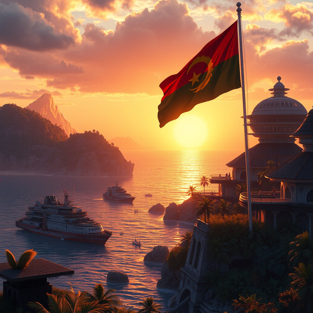 Futuristic Lobito Bay Sunset: Afrofuturist Vision
