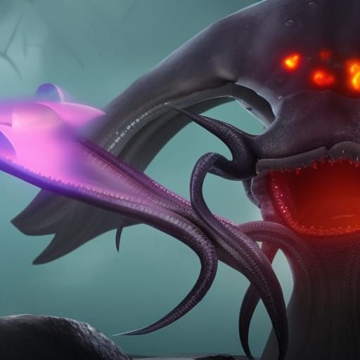 Giant Black Squid in 3D Cinematic Style