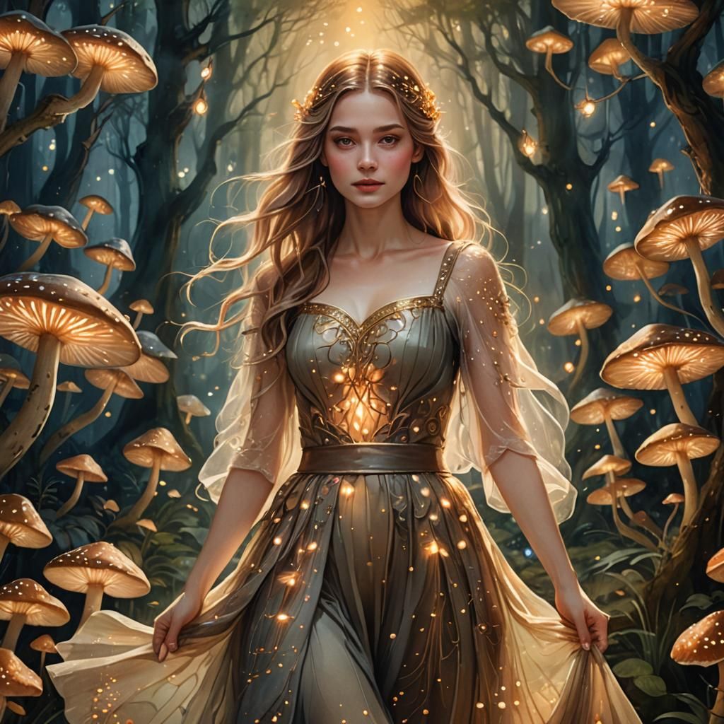 Ethereal Girl in Mystical Forest: Watercolor Fantasy Art