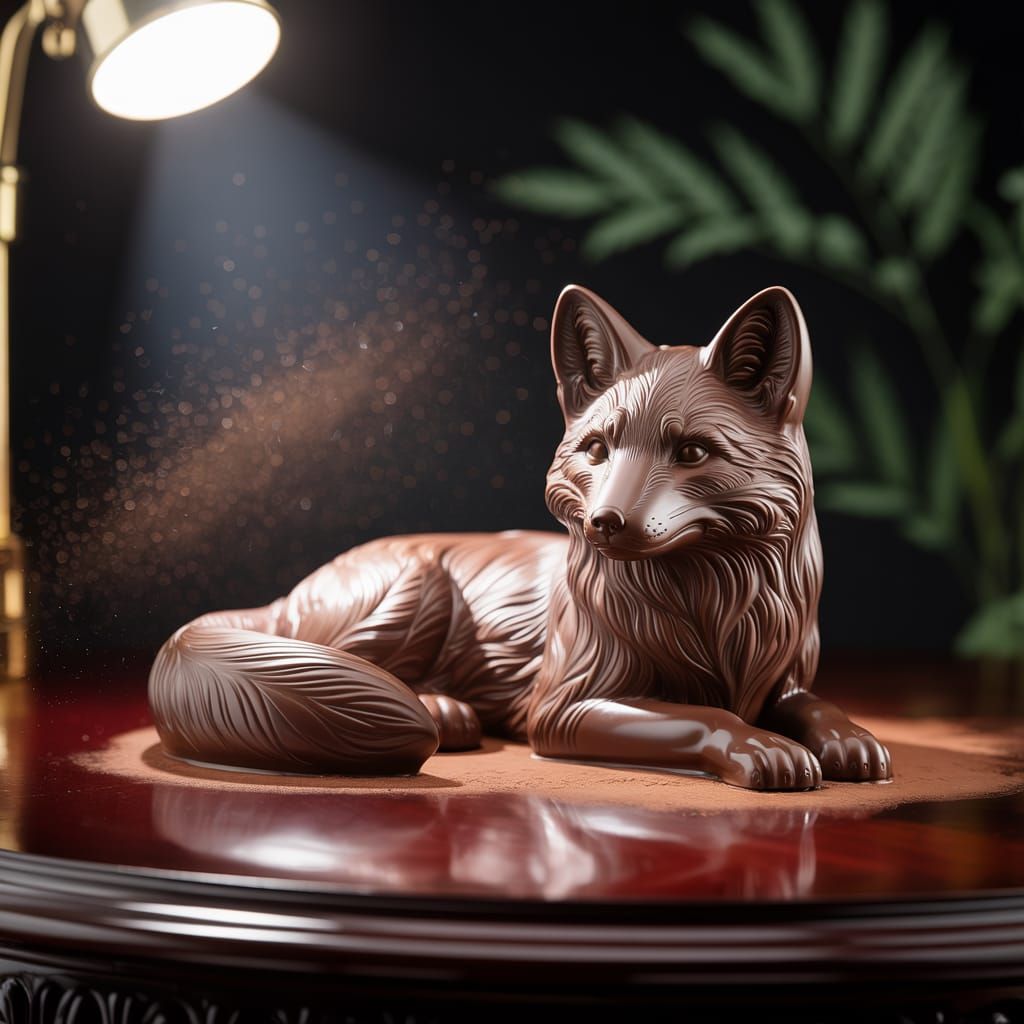 Detailed Chocolate Sculpture of a Relaxed Fox