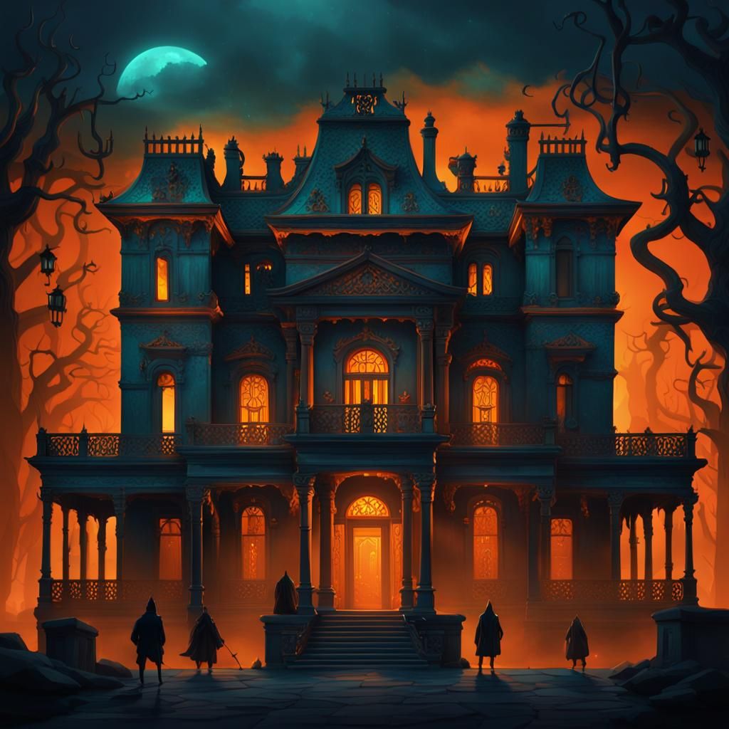 Dark Fantasy Mansion in the Night: Digital Painting