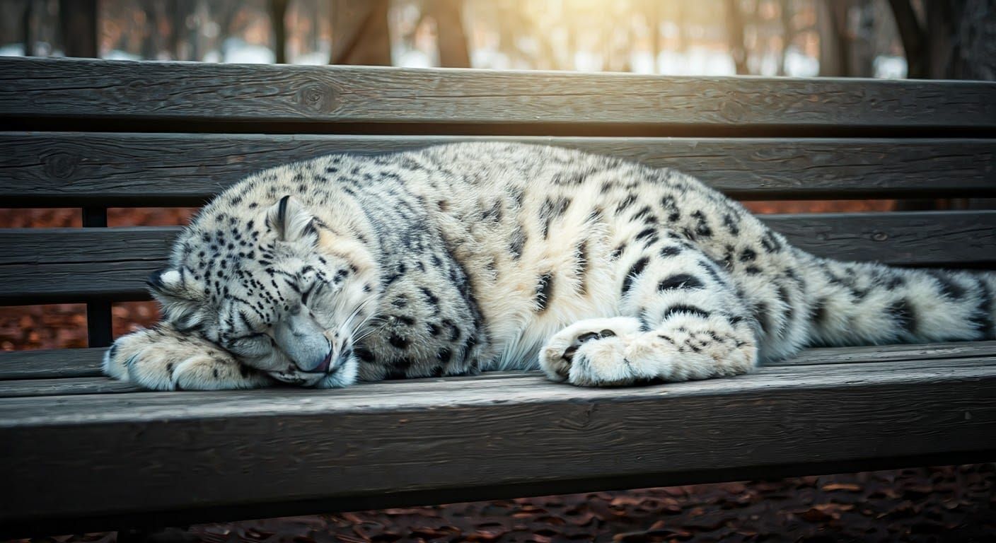 Snow Leopard's Tranquil Slumber: Dreamy Atmospheric Landscap...