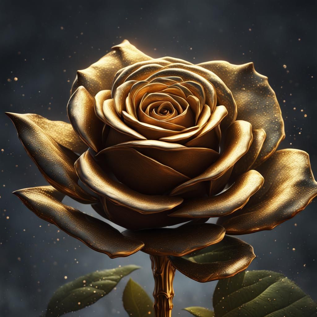 Golden Rose with Baby Yoda: Detailed Digital Art
