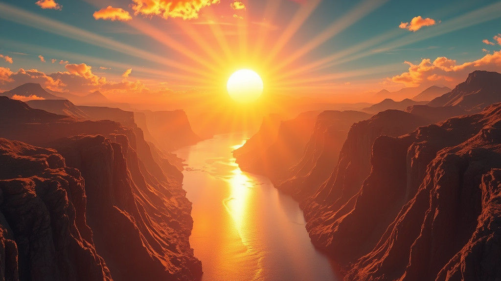 Golden Sunrise Over Rivers: Hyperrealistic Splash Art