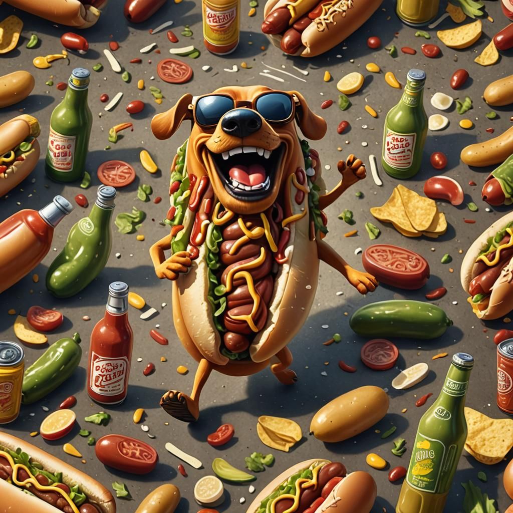 Cartoon Hot Dog's Picnic Escape: Fantasy Concept Art