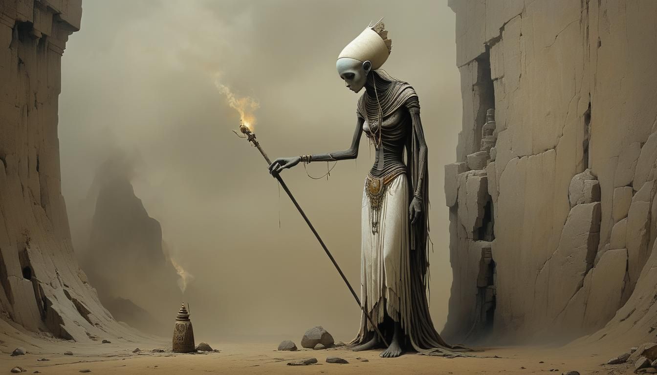 Nasca High Priestess Ritual in Glitch Art Style