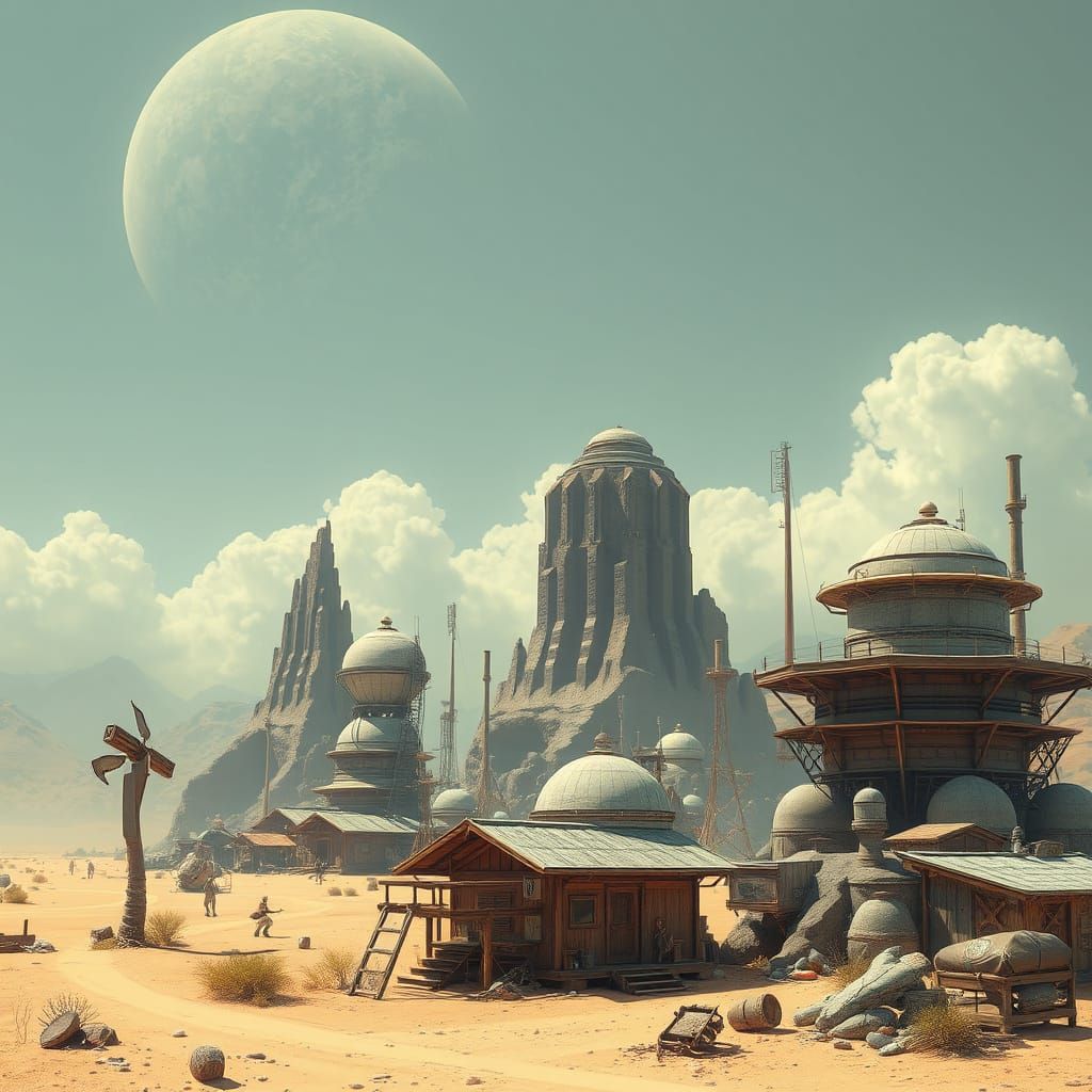 Vibrant Solarpunk Outpost with Lush Greenery and Sustainable...