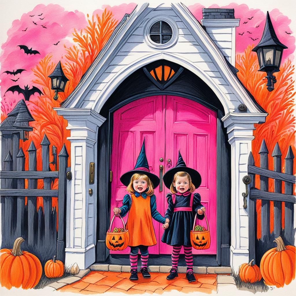Whimsical Children's Crayon Drawing: Trick or Treat