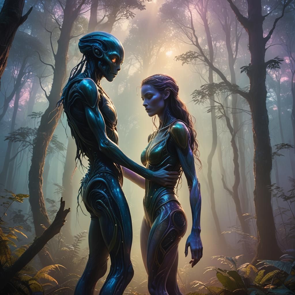 Alien Romance in Earthly Forest, Digital Art