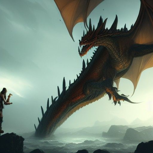 Warrior and Dragon in Dark Fantasy Style