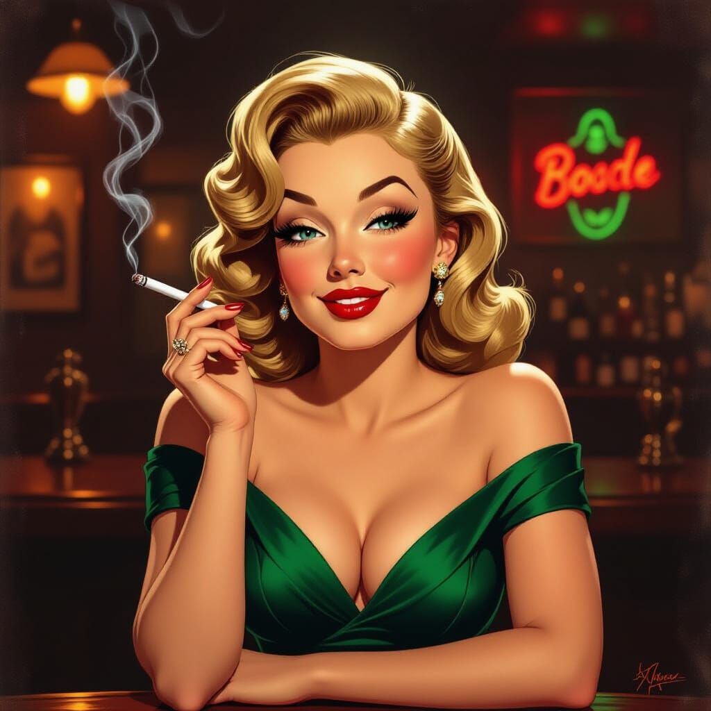 1950s Adele Pinup Cartoon in Norman Rockwell Style