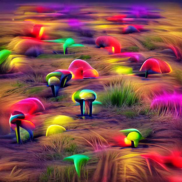 Neon Mushroom Field in 8k Resolution